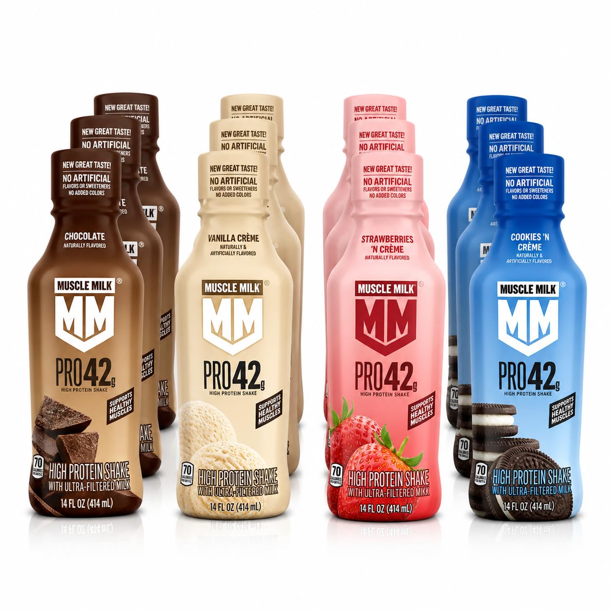 Muscle Milk Pro High 42g Protein Shake, 4 Flavor Variety, 14 fl oz Bottles (Pack of 12)