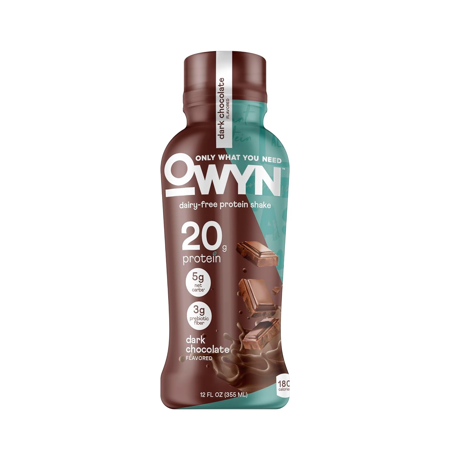 OWYN Only What You Need Dark Chocolate Flavored 20g Protein Shake, 12 Ct | 20g Protein, 4g Sugar, 3g Prebiotic Fiber, Dairy Free, Plant Protein, Gluten Free, Individual 12fl oz Bottles