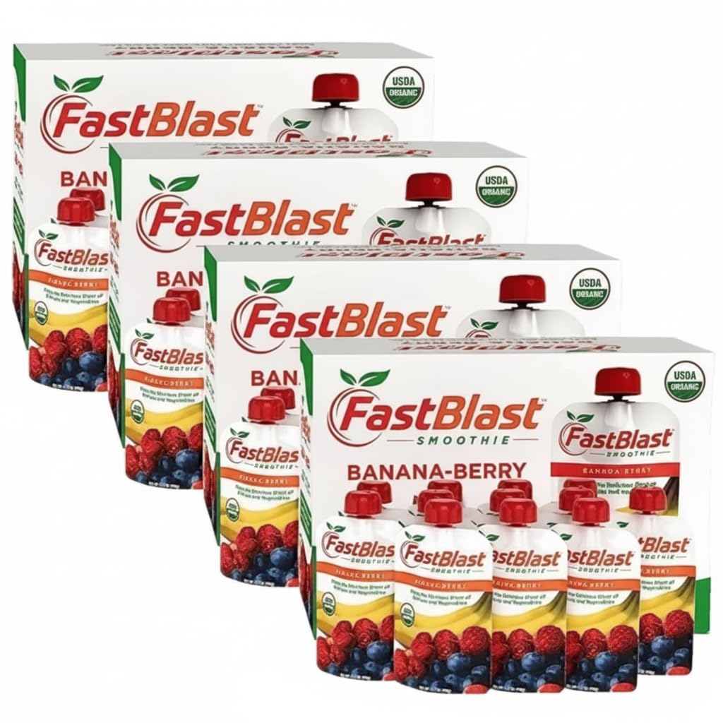 Fruit Smoothie Pouches Banana Berry - 1 Pack, 12 Pcs USDA Organic Gluten Free Snacks for Adults, No Added Sugar, Intermittent Fasting Support, Protein Pouches Adult Meal Replacement