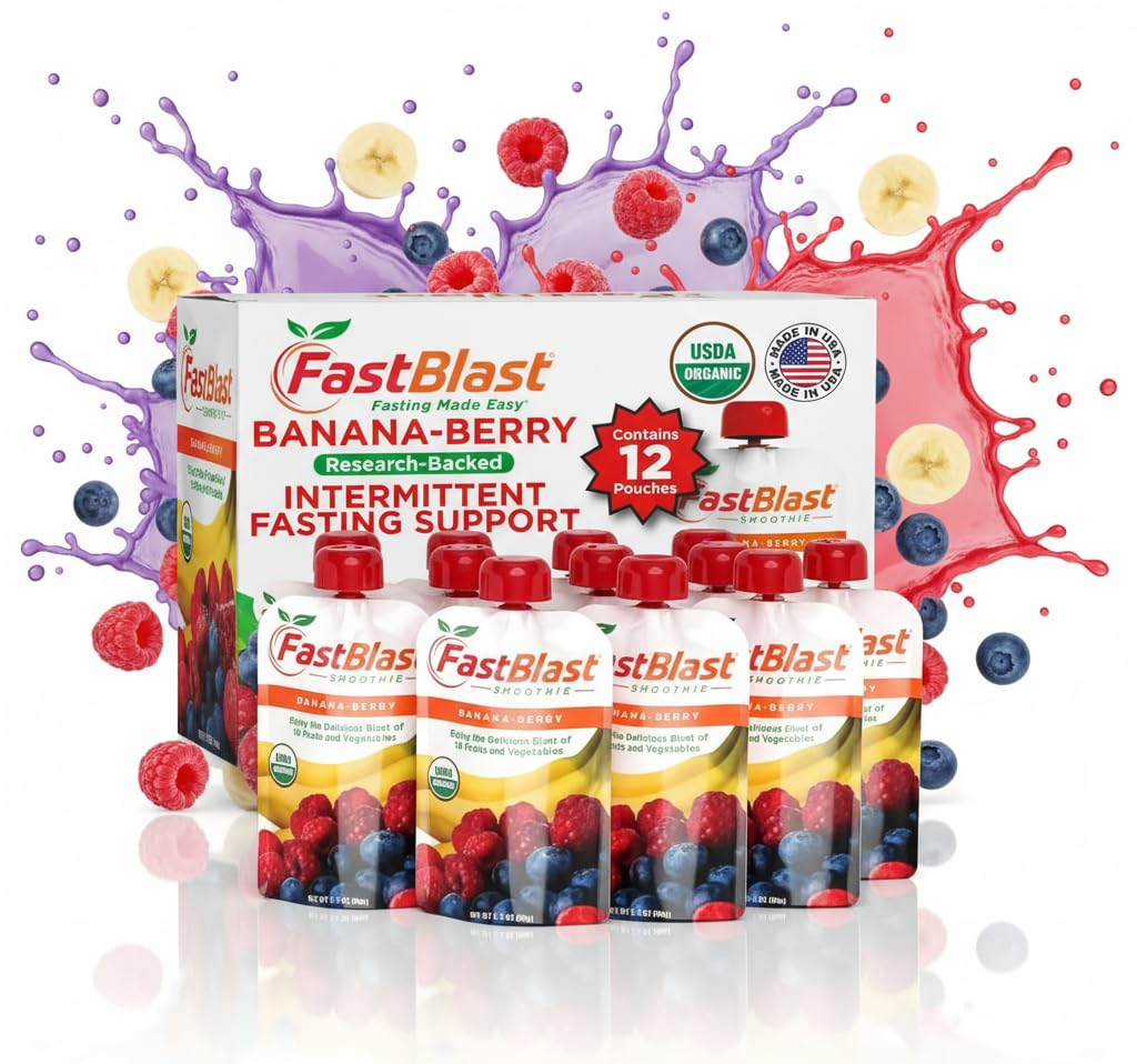 Fruit Smoothie Pouches Banana Berry - 1 Pack, 12 Pcs USDA Organic Gluten Free Snacks for Adults, No Added Sugar, Intermittent Fasting Support, Protein Pouches Adult Meal Replacement