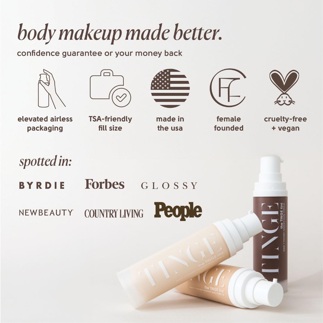 Tinge Body Makeup, Water & Transfer Resistant, Medium Coverage Cream, Lasts Up to 48 Hours, For All Skin Types, Fragrance Free, Vegan, American Made, 3.38 Fl Oz. - Tan Neutral