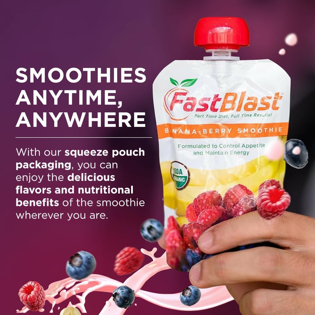 Fruit Smoothie Pouches Banana Berry - 1 Pack, 12 Pcs USDA Organic Gluten Free Snacks for Adults, No Added Sugar, Intermittent Fasting Support, Protein Pouches Adult Meal Replacement