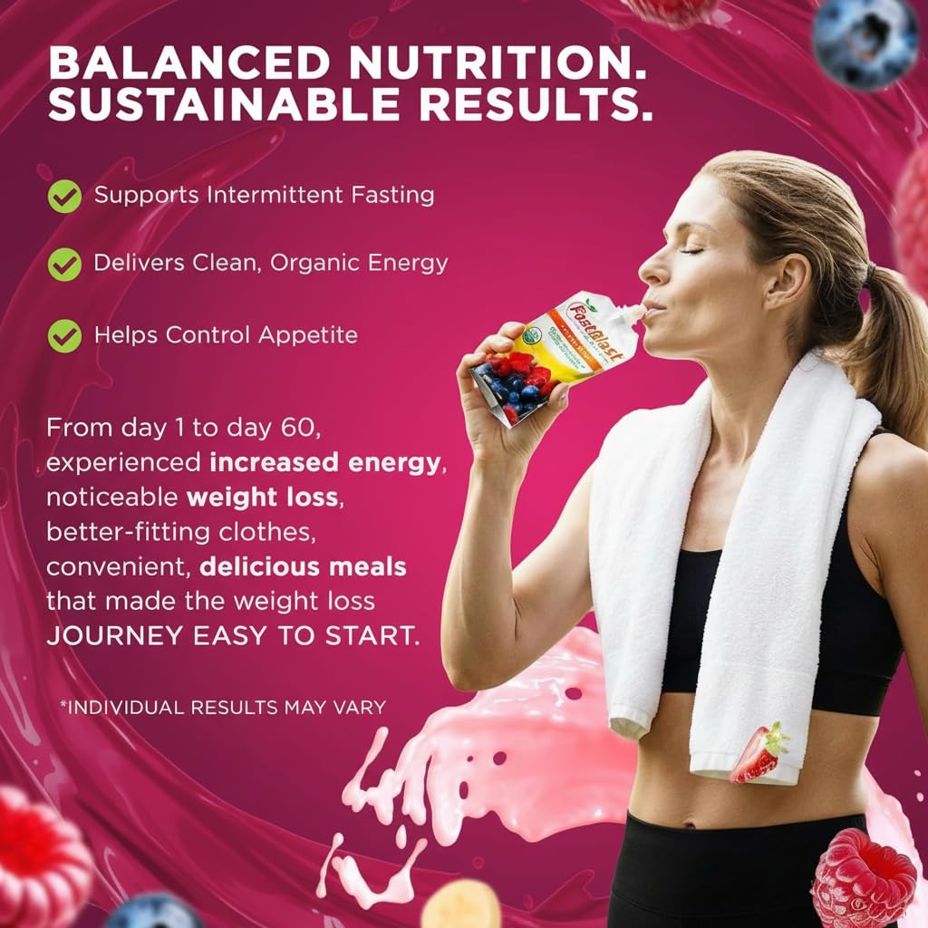 Fruit Smoothie Pouches Banana Berry - 1 Pack, 12 Pcs USDA Organic Gluten Free Snacks for Adults, No Added Sugar, Intermittent Fasting Support, Protein Pouches Adult Meal Replacement
