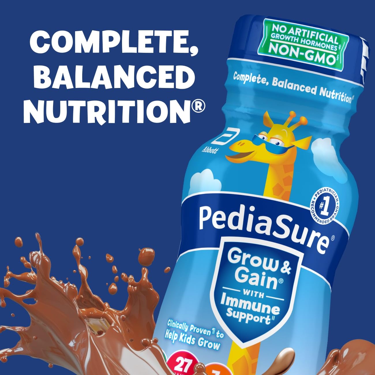 PediaSure Grow & Gain Kids Nutrition Shake, 7g Protein, Chocolate, 24 Pack | GreatTasting Nutritional Shake with Immune Support for Kids, 27 Vitamins & Minerals, is Non-GMO & Gluten-Free, 8 floz bottles