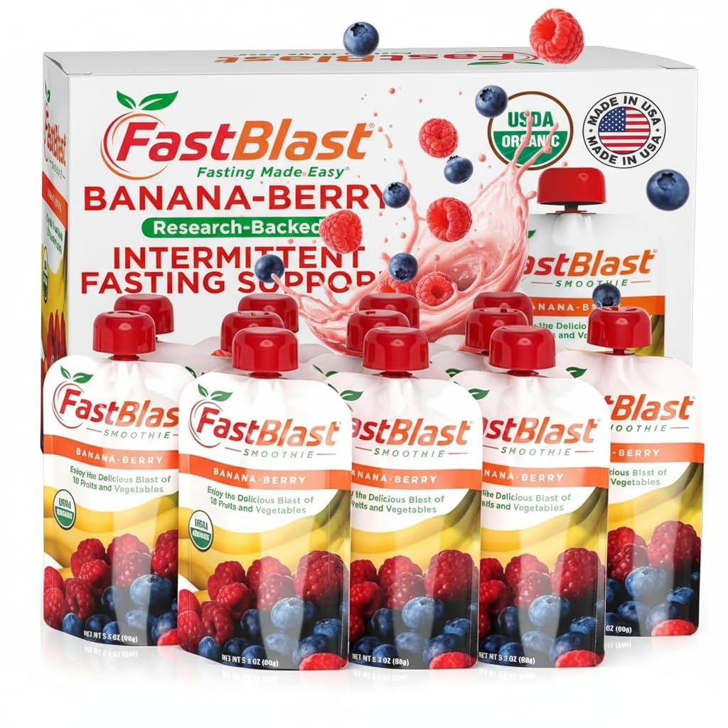 Fruit Smoothie Pouches Banana Berry - 1 Pack, 12 Pcs USDA Organic Gluten Free Snacks for Adults, No Added Sugar, Intermittent Fasting Support, Protein Pouches Adult Meal Replacement
