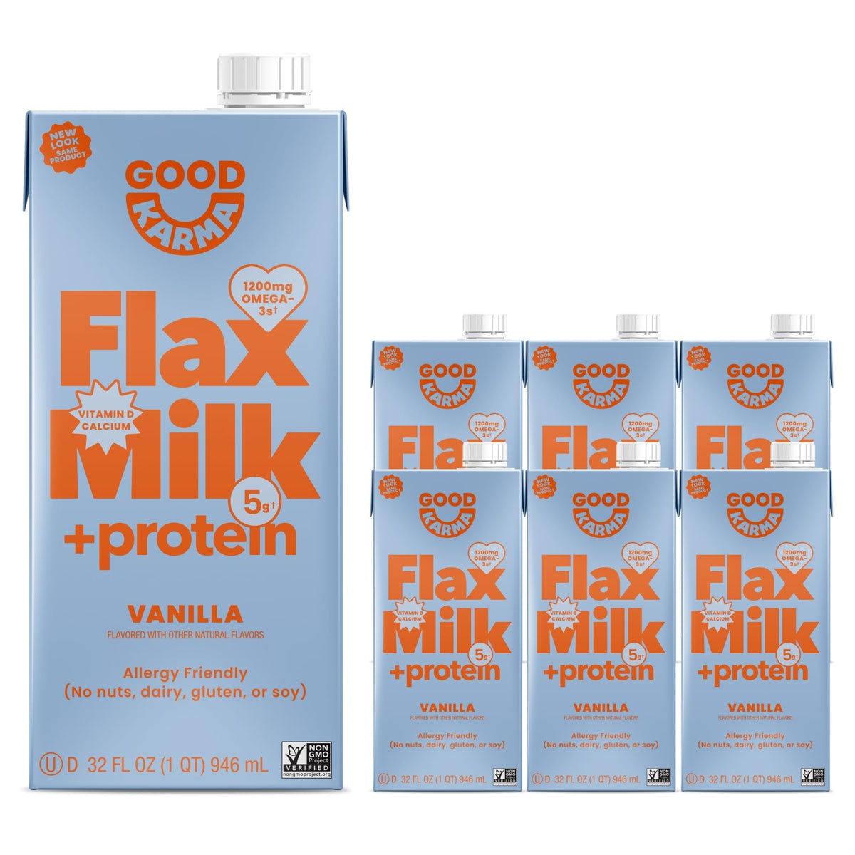 Good Karma Unsweetened Flaxmilk+Protein, 32 Fl Oz Cartons (Pack of 6)