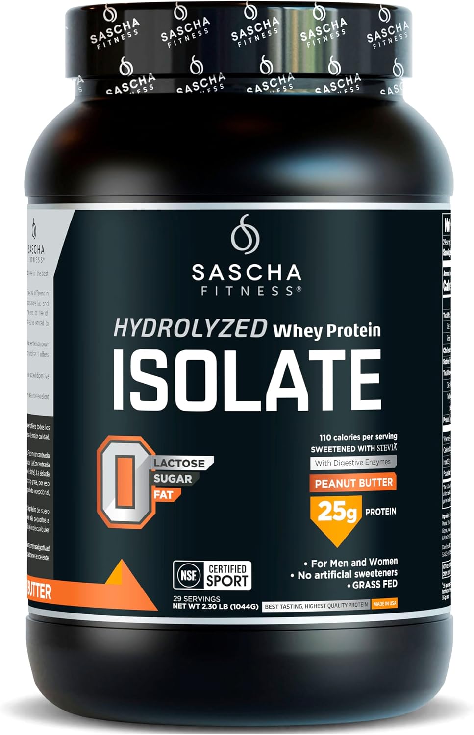 SASCHA FITNESS Hydrolyzed Whey Protein Isolate,100% Grass-Fed (2.3 Pounds, Peanut Butter)