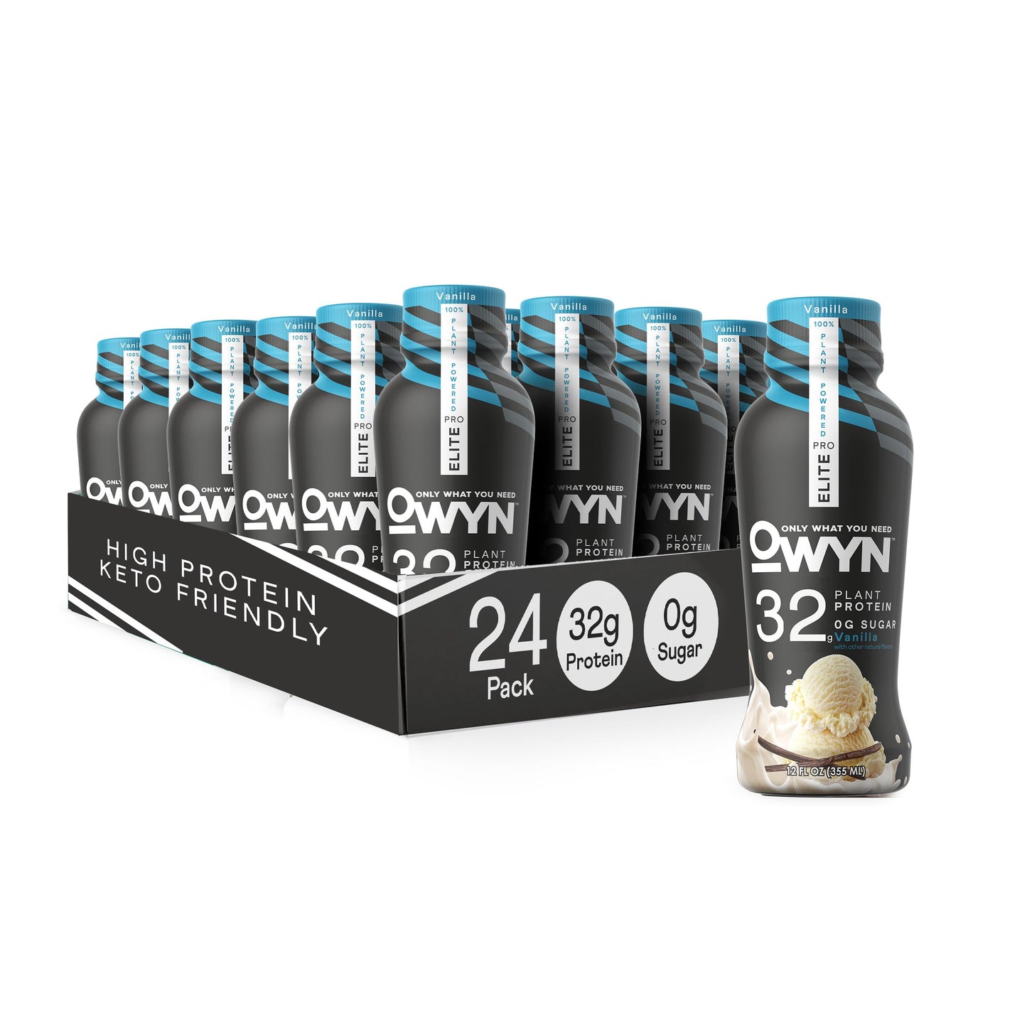 OWYN Only What You Need Dark Chocolate Flavored 20g Protein Shake, 12 Ct | 20g Protein, 4g Sugar, 3g Prebiotic Fiber, Dairy Free, Plant Protein, Gluten Free, Individual 12fl oz Bottles