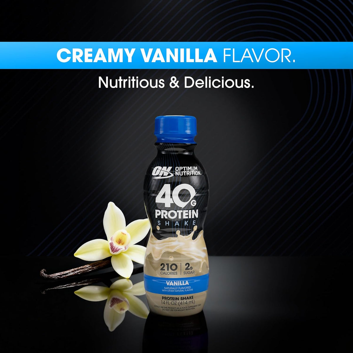 Optimum Nutrition 40g Protein Shake, Vanilla, 14 Fl Oz, 12 Ct
