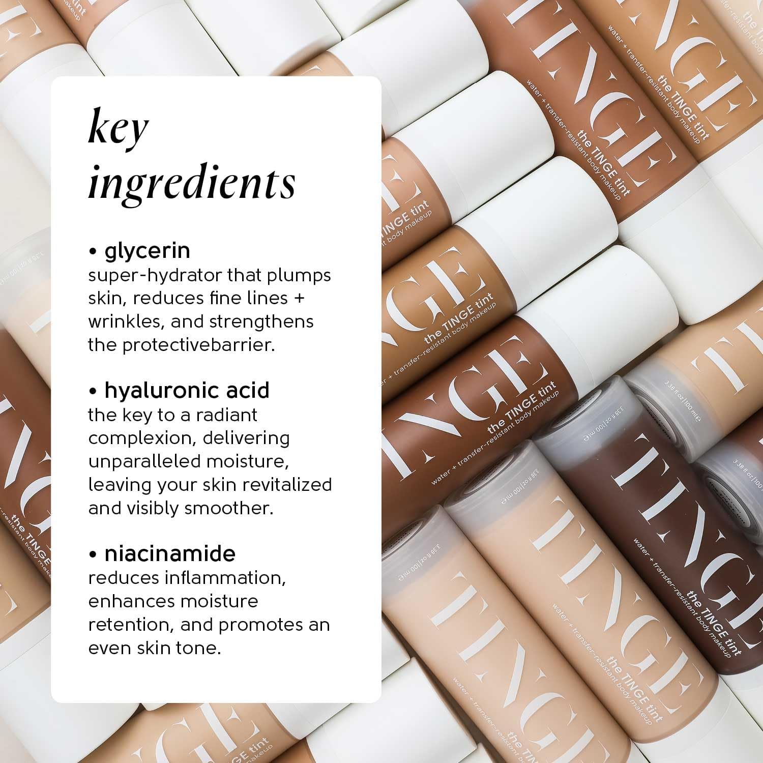 Tinge Body Makeup & Brush Bundle, 48-Hour Medium Coverage Tint with Hyaluronic Acid, Semi-Matte, Water & Transfer Resistant, Vegan, Kabuki Brush for Streak-Free Blending, Tan Warm, 3.38 Fl Oz