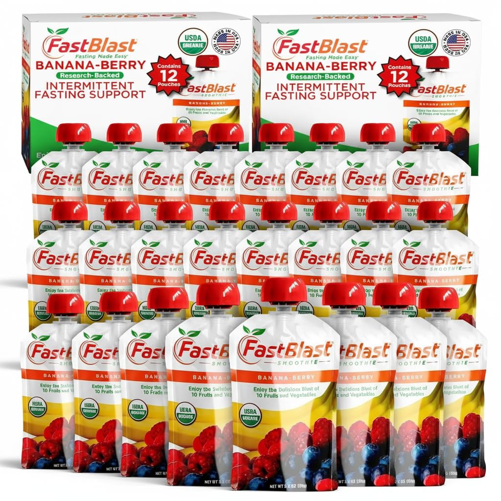 Fruit Smoothie Pouches Banana Berry - 1 Pack, 12 Pcs USDA Organic Gluten Free Snacks for Adults, No Added Sugar, Intermittent Fasting Support, Protein Pouches Adult Meal Replacement