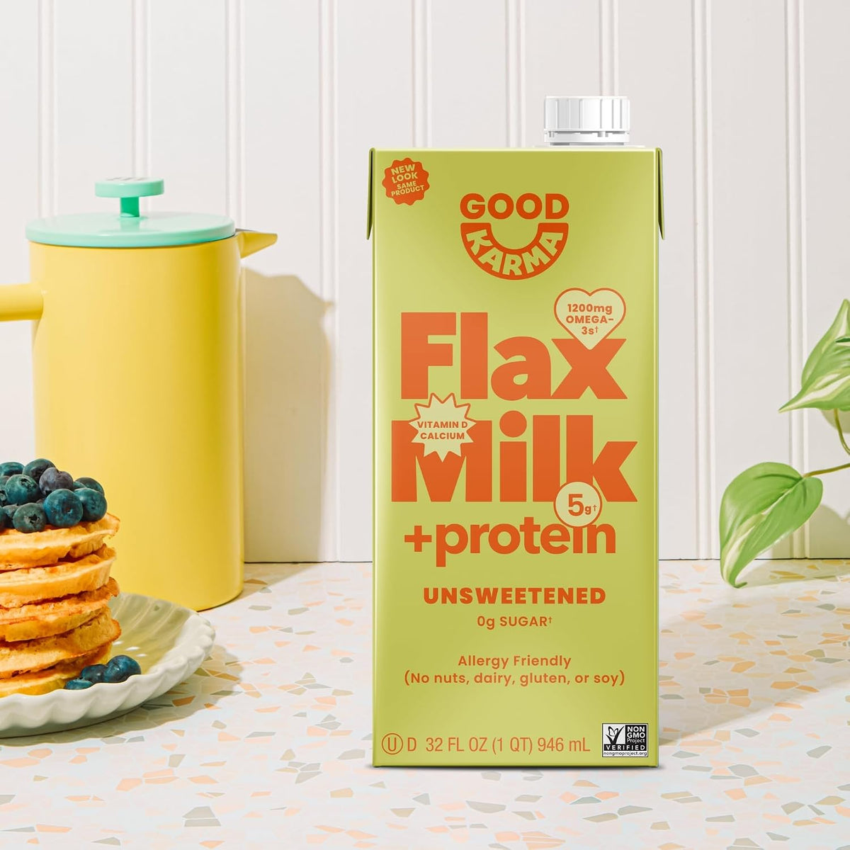 Good Karma Unsweetened Flaxmilk+Protein, 32 Fl Oz Cartons (Pack of 6)