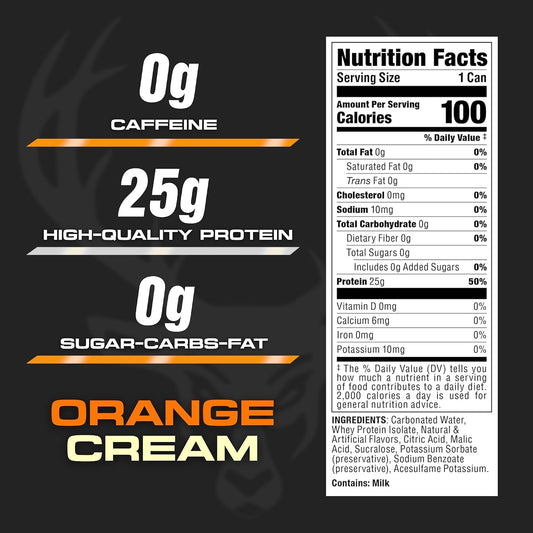 Bucked Up Lightly Carbonated Protein Soda | 25g Whey Isolate - Zero Sugar, Low Calorie, Caffeine Free, Clean Drink | Sparkling Protein Soda - 12 Pack, 16 oz Cans (Orange Cream)