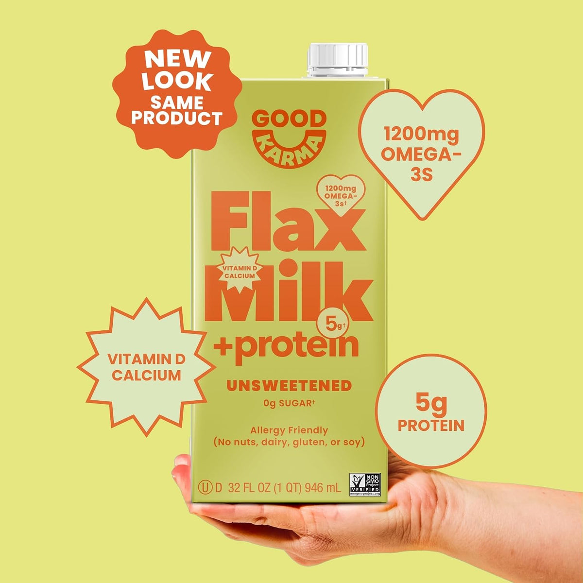 Good Karma Unsweetened Flaxmilk+Protein, 32 Fl Oz Cartons (Pack of 6)