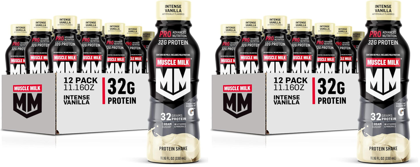 Muscle Milk Pro Advanced Nutrition Protein Shake, Intense Vanilla, 11.16 Fl Oz (Pack of 12), 32g Protein, 1g Sugar, 16 Vitamins & Minerals, 5g Fiber, Workout Recovery, Energizing Snack, Packaging May Vary