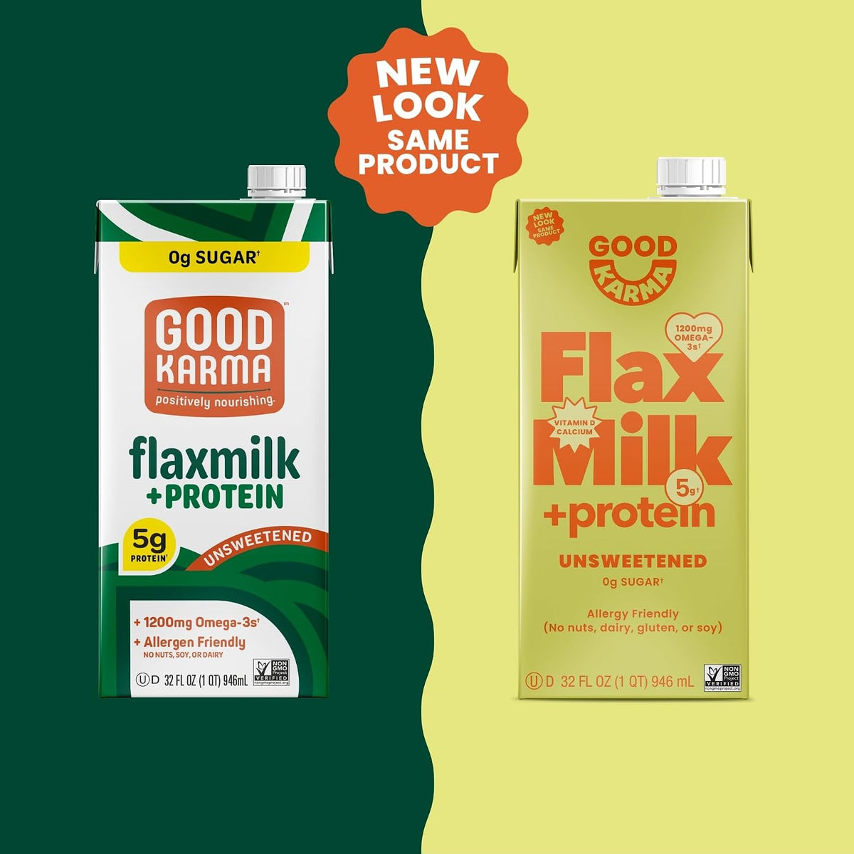 Good Karma Unsweetened Flaxmilk+Protein, 32 Fl Oz Cartons (Pack of 6)