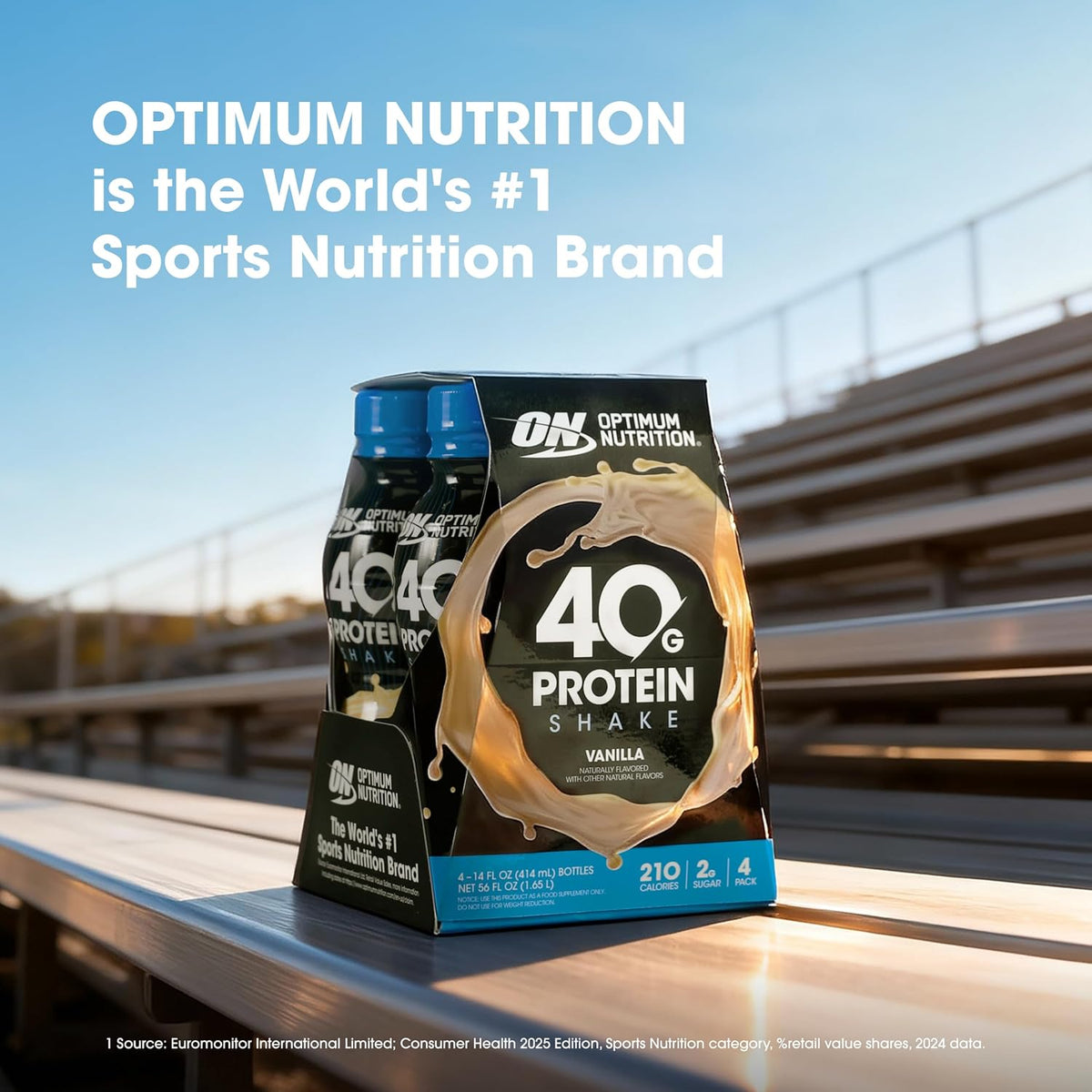 Optimum Nutrition 40g Protein Shake, Vanilla, 14 Fl Oz, 12 Ct