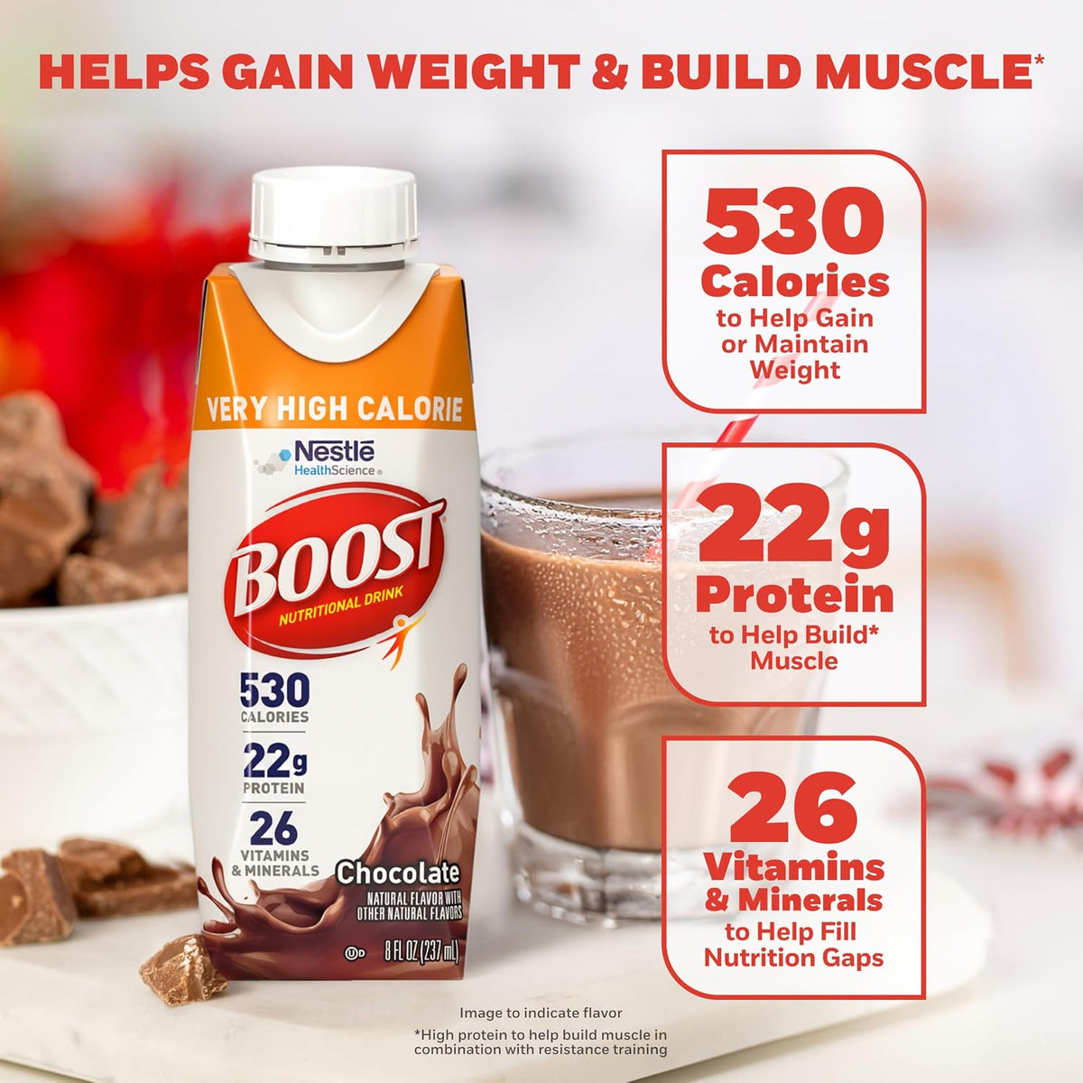 BOOST Very High Calorie Nutritional Drink, Chocolate, 8 Fl Oz, 24 pk