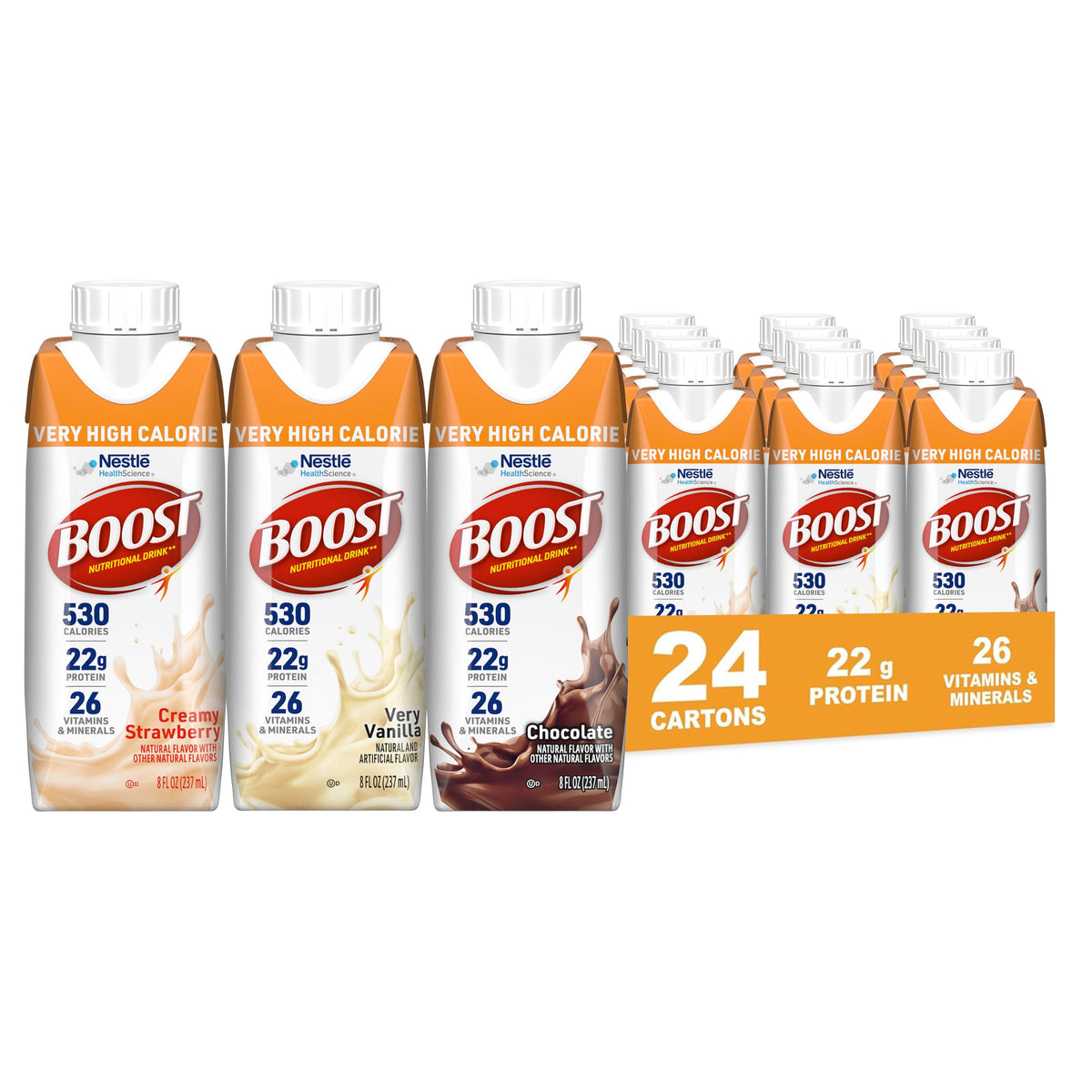 BOOST Very High Calorie Nutritional Drink, Chocolate, 8 Fl Oz, 24 pk