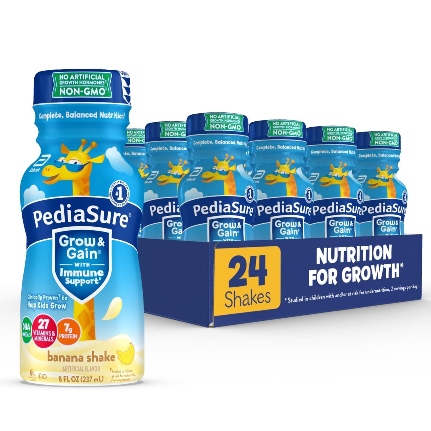 PediaSure Grow & Gain Kids Nutrition Shake, 7g Protein, Chocolate, 24 Pack | GreatTasting Nutritional Shake with Immune Support for Kids, 27 Vitamins & Minerals, is Non-GMO & Gluten-Free, 8 floz bottles