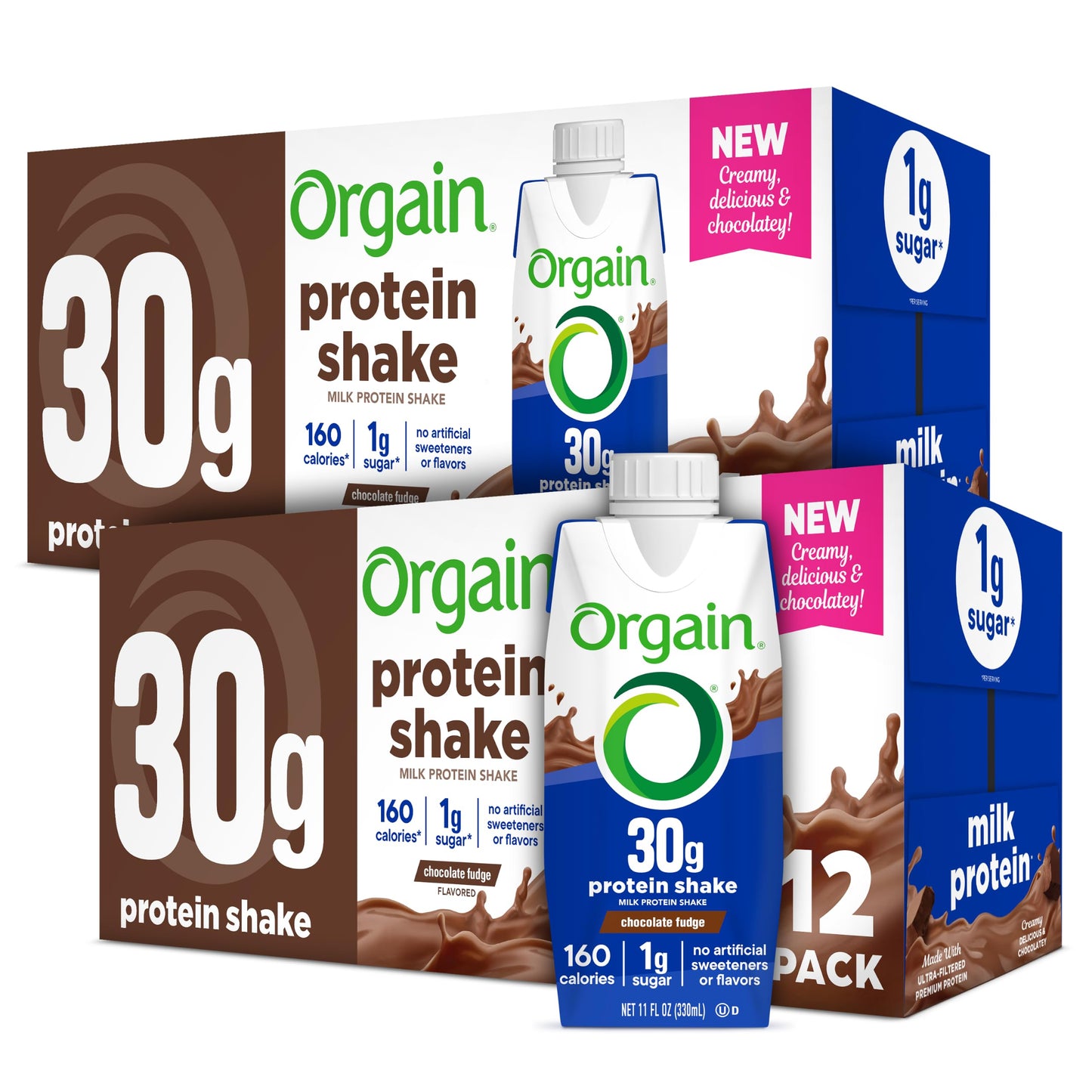 Orgain 30g High Protein Dairy Shake, 5g BCAAs, Chocolate, 11 oz, 12pk | Ready to drink dairy isolate milk protein, meal replacement, 1g sugar per serving, keto friendly, gluten free