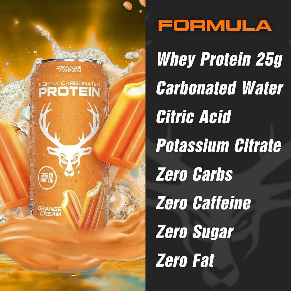 Bucked Up Lightly Carbonated Protein Soda | 25g Whey Isolate - Zero Sugar, Low Calorie, Caffeine Free, Clean Drink | Sparkling Protein Soda - 12 Pack, 16 oz Cans (Orange Cream)