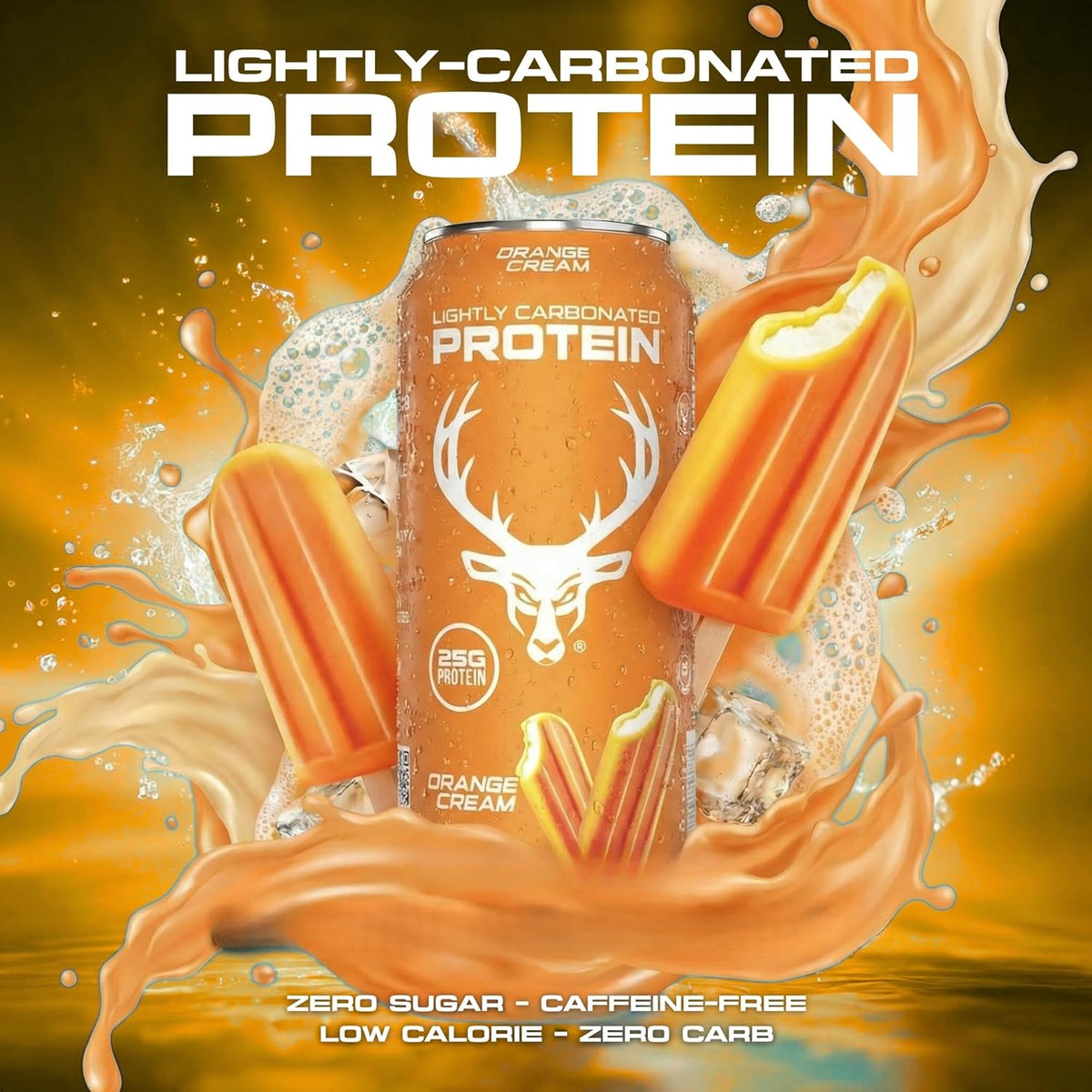 Bucked Up Lightly Carbonated Protein Soda | 25g Whey Isolate - Zero Sugar, Low Calorie, Caffeine Free, Clean Drink | Sparkling Protein Soda - 12 Pack, 16 oz Cans (Orange Cream)