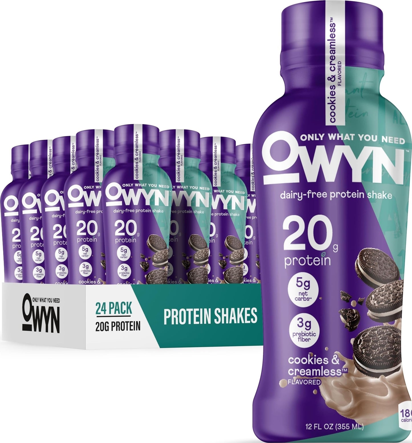 OWYN Only What You Need Dark Chocolate Flavored 20g Protein Shake, 12 Ct | 20g Protein, 4g Sugar, 3g Prebiotic Fiber, Dairy Free, Plant Protein, Gluten Free, Individual 12fl oz Bottles