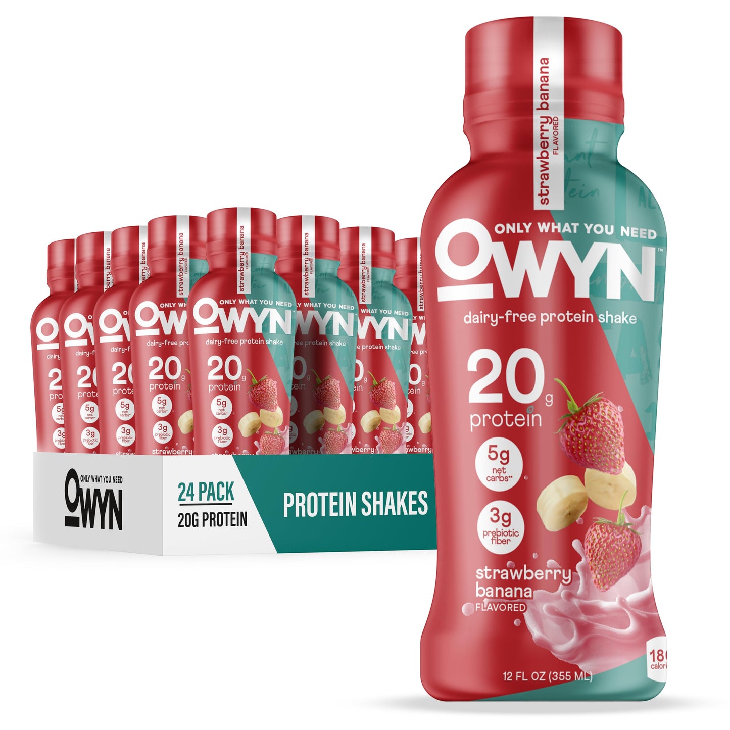 OWYN Only What You Need Dark Chocolate Flavored 20g Protein Shake, 12 Ct | 20g Protein, 4g Sugar, 3g Prebiotic Fiber, Dairy Free, Plant Protein, Gluten Free, Individual 12fl oz Bottles