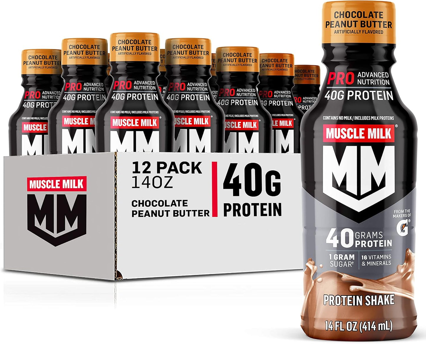 Muscle Milk Pro Series Protein Shake, Chocolate Peanut Butter, 40g Protein, 14 Fl Oz (Pack of 12)