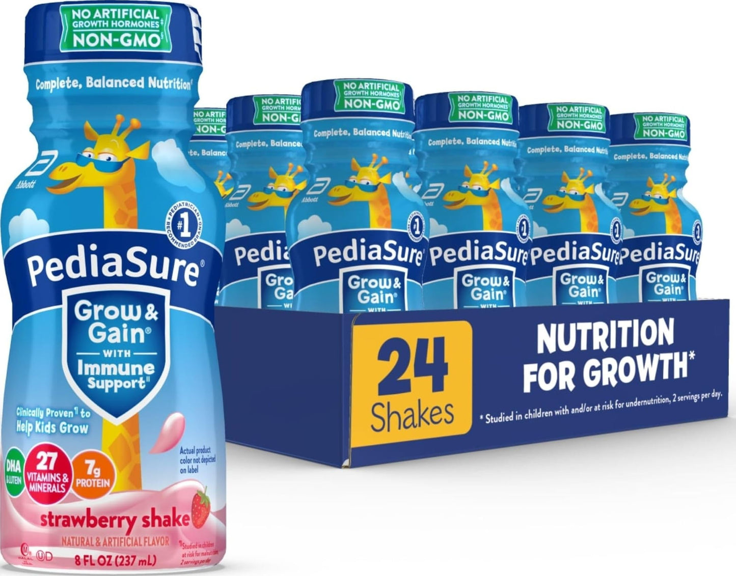 PediaSure Grow & Gain Kids Nutrition Shake, 7g Protein, Chocolate, 24 Pack | GreatTasting Nutritional Shake with Immune Support for Kids, 27 Vitamins & Minerals, is Non-GMO & Gluten-Free, 8 floz bottles