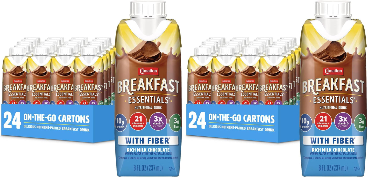 Carnation Breakfast Essentials Ready to Drink with Fiber, Chocolate, 24 pk