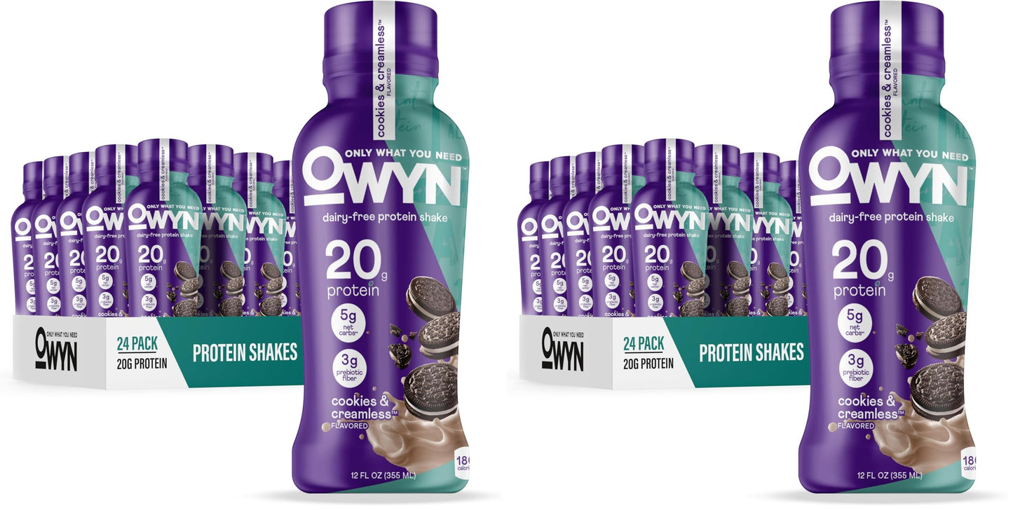 OWYN Only What You Need Dark Chocolate Flavored 20g Protein Shake, 12 Ct | 20g Protein, 4g Sugar, 3g Prebiotic Fiber, Dairy Free, Plant Protein, Gluten Free, Individual 12fl oz Bottles