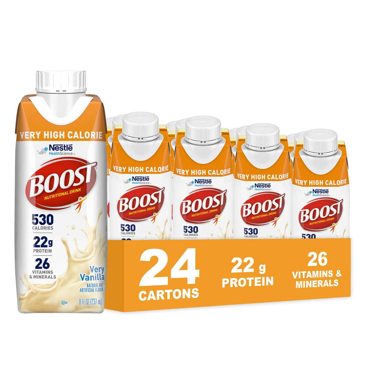 BOOST Very High Calorie Nutritional Drink, Chocolate, 8 Fl Oz, 24 pk