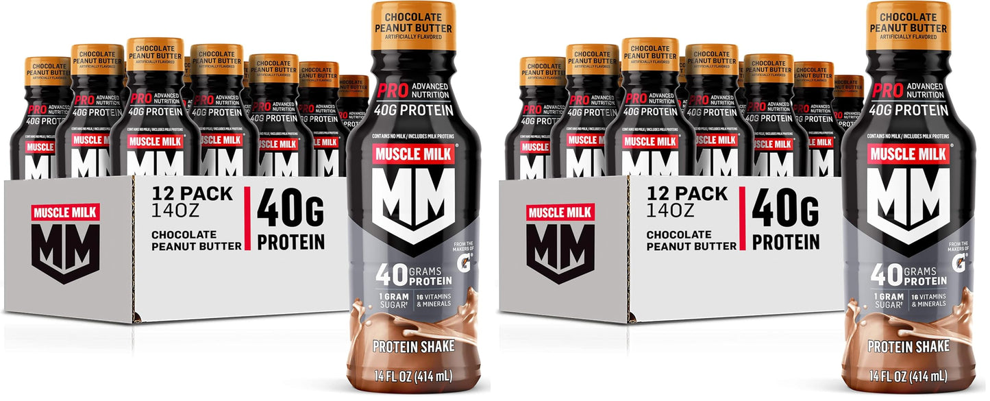 Muscle Milk Pro Series Protein Shake, Chocolate Peanut Butter, 40g Protein, 14 Fl Oz (Pack of 12)