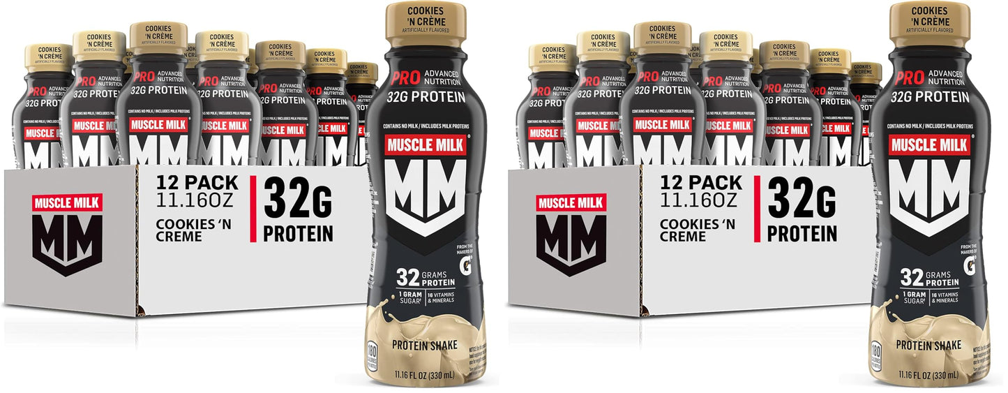 Muscle Milk Pro Advanced Nutrition Protein Shake, Intense Vanilla, 11.16 Fl Oz (Pack of 12), 32g Protein, 1g Sugar, 16 Vitamins & Minerals, 5g Fiber, Workout Recovery, Energizing Snack, Packaging May Vary
